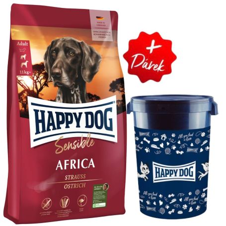 Akcia Sensible Africa 12,5kg + Barel na krmivo Happy Dog velký 43 l 