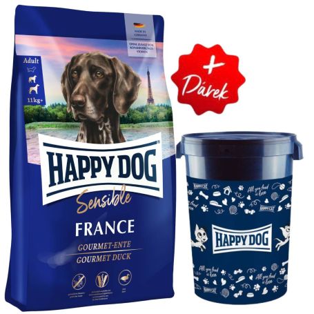 Akcia Sensible France 11 kg + Barel na krmivo Happy Dog velký 43 l