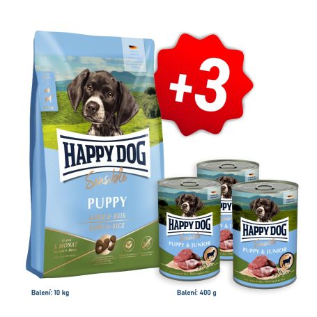 AKCIA Sensible Puppy Lamb & Rice 10 kg + 3x konzerva Puppy & Junior Lamm - jahňacie 400 g