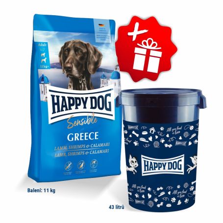 Akce Sensible Greece 11 kg + Barel na krmivo Happy Dog velký 43 l
