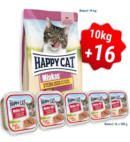 AKCIA HC Minkas Sterilised Geflügel 10 Kg  + 16x Minkas Duo Paté Hydina & Hovädzie 100 g