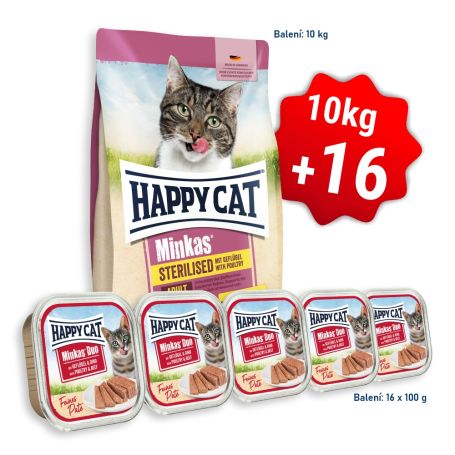 AKCIA HC Minkas Sterilised Geflügel 10 Kg  + 16x Minkas Duo Paté Hydina & Hovädzie 100 g