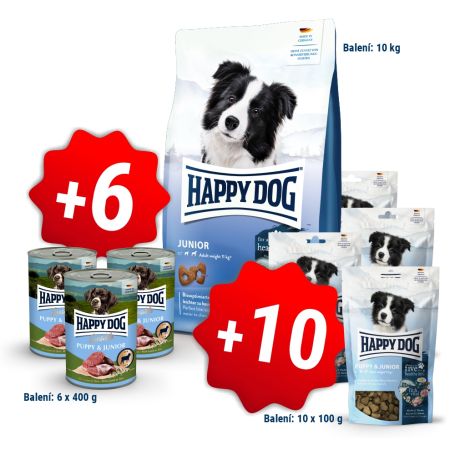 AKCE fit & vital Junior 10 kg + 6 konzerv 400g a 10x pamlsek