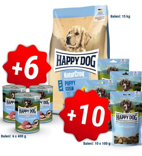 AKCE NaturCroq Puppy 15 kg + 6 konzerv 400g a 10x pamlsek