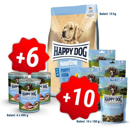 AKCE NaturCroq Puppy 15 kg + 6 konzerv 400g a 10x pamlsek