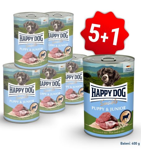 AKCIA Sensible Puppy & Junior - Lamm & Reis - jahňacie 400 g 5+1