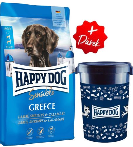 Akcia Sensible Greece 11 kg + Barel na krmivo Happy Dog velký 43 l