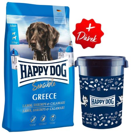 Akcia Sensible Greece 11 kg + Barel na krmivo Happy Dog velký 43 l