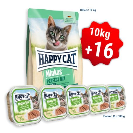 AKCE Minkas Perfect Mix Geflügel, Fisch & Lamm 10 Kg + 16x Minkas Duo Paté Drůbež & Jehně 100 g 