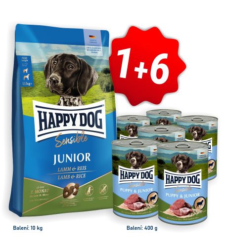 AKCIA Sensible Junior Lamb & Rice 10 kg + 6x konzerva Puppy & Junior Lamm - jahňacie 400 g