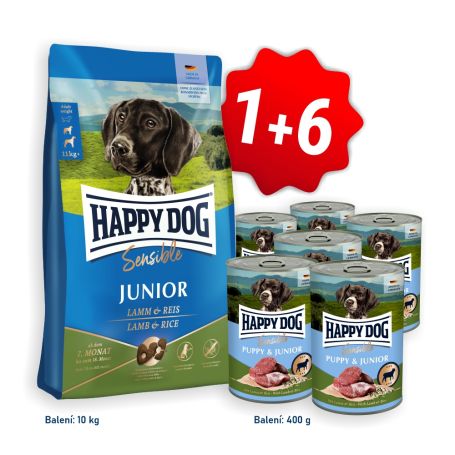 AKCIA Sensible Junior Lamb & Rice 10 kg + 6x konzerva Puppy & Junior Lamm - jahňacie 400 g