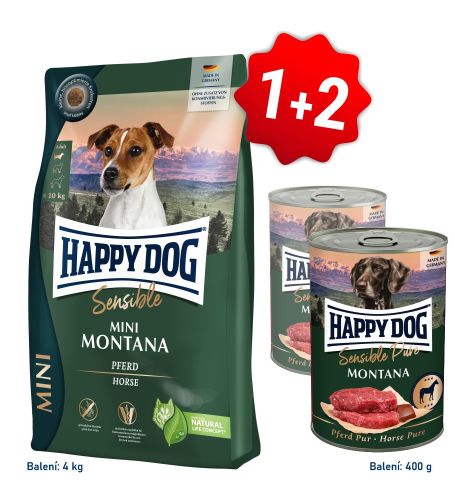 Akcia Mini Montana 4kg  + 2x konzerva Pferd Pur 400g SK