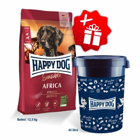 Akce Sensible Africa 12,5kg + Barel na krmivo Happy Dog velký 43 l 
