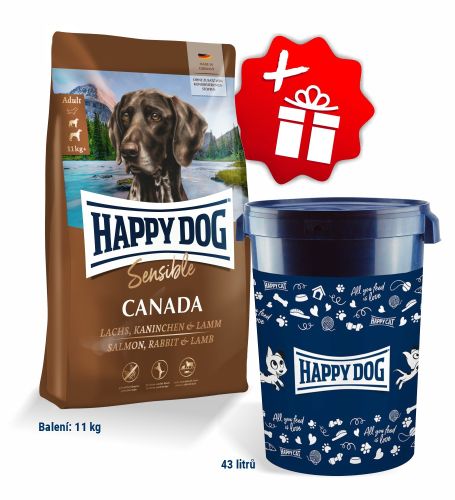Akce Sensible Canada 11 kg + Barel na krmivo Happy Dog velký 43 l