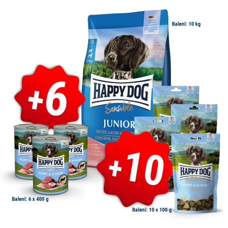 AKCIA Sensible Junior Chicken 10 kg + 6 konzerv 400g a 10x pamlsek 