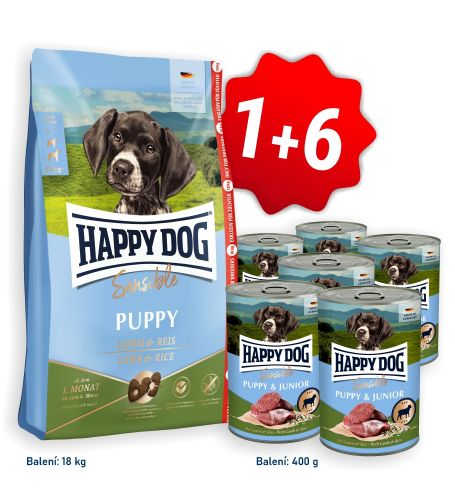 AKCE Sensible Puppy Lamb & Rice 18 kg + 6x konzerva Puppy & Junior Lamm - jehněčí 400 g 