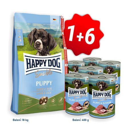 AKCE Sensible Puppy Lamb & Rice 18 kg + 6x konzerva Puppy & Junior Lamm - jehněčí 400 g 