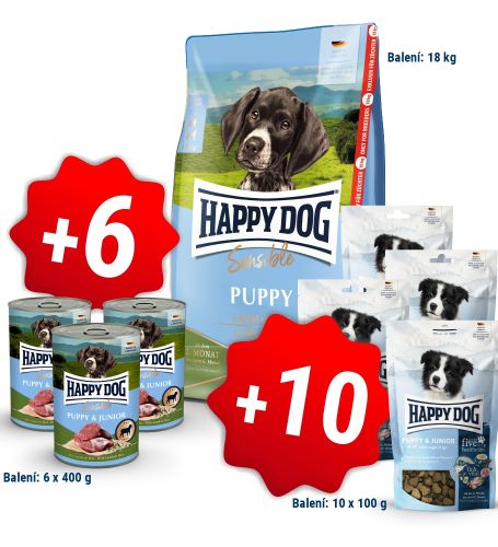 AKCIA Sensible Puppy Lamb & Rice 18 kg + 6 konzerv 400g a 10x pamlsek