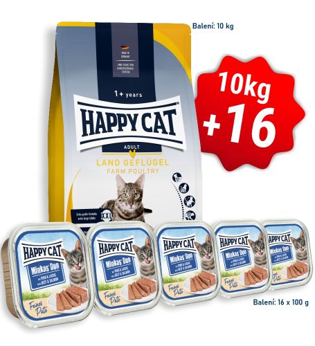 AKCE HC Culinary Adult Land-Geflügel / Drůbež 10 kg + 16x Minkas Duo Paté - Hovězí & Losos 100 g