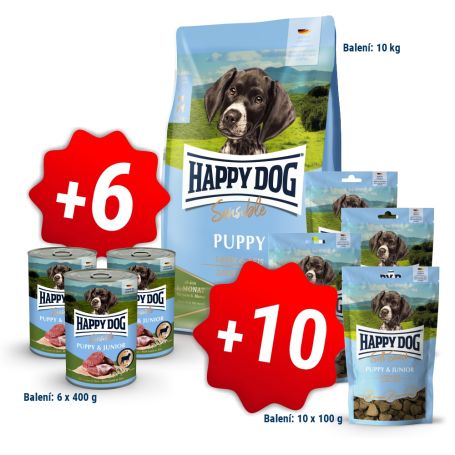 AKCE Sensible Puppy Lamb & Rice 10 kg + 6 konzerv 400g a 10x pamlsek