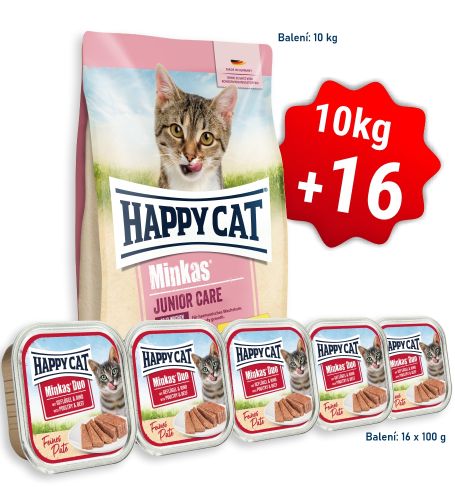 AKCIA HC Minkas Junior Care Geflügel 10 Kg  + 16x Minkas Duo Paté Hydina & Hovädzie 100 g