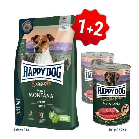 Akcia Mini Montana 4kg  + 2x konzerva Pferd Pur 400g SK