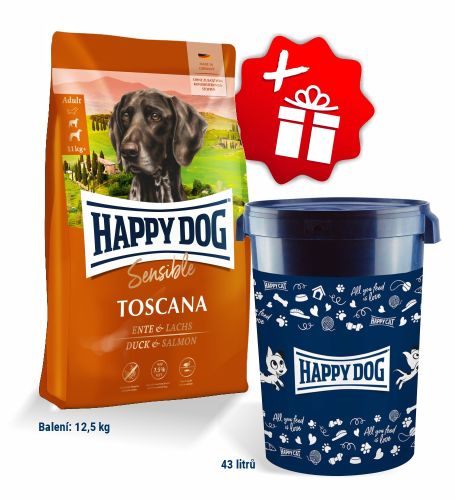Akcia Sensible Toscana 12,5 kg + Barel na krmivo Happy Dog velký 43 l