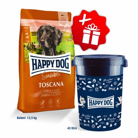 Akcia Sensible Toscana 12,5 kg + Barel na krmivo Happy Dog velký 43 l