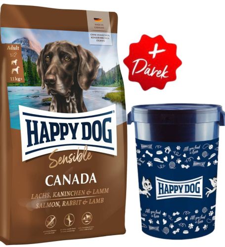 Akcia Sensible Canada 11 kg + Barel na krmivo Happy Dog velký 43 l
