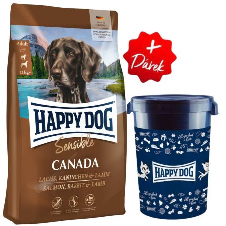 Akcia Sensible Canada 11 kg + Barel na krmivo Happy Dog velký 43 l