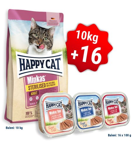 AKCIA HC Minkas Sterilised Geflügel 10 Kg  + 16x Minkas Duo Paté 100 g