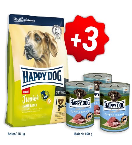 AKCIA Junior Giant Lamb & Rice 15 kg + 3x konzerva Puppy & Junior Lamm - jahňacie 400 g
