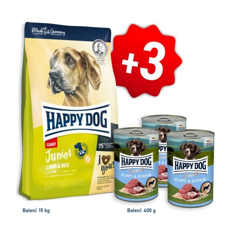 AKCIA Junior Giant Lamb & Rice 15 kg + 3x konzerva Puppy & Junior Lamm - jahňacie 400 g