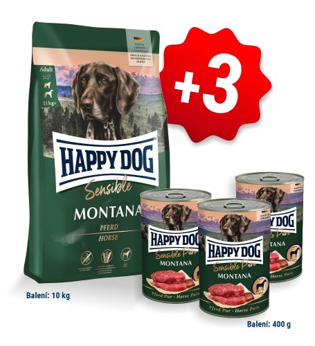 AKCE HD Sensible Montana 10kg + 3x konzerva Pferd Pur (Montana) 400g