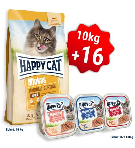 AKCIA HC Minkas Hairball Control Geflügel 10 Kg  + 16x Minkas Duo Paté 100 g 