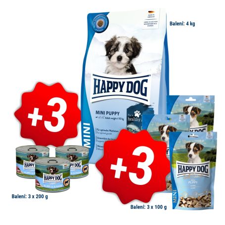 AKCE fit & vital Mini Puppy 4 kg + 3 konzervy 200g a 3x pamlsek 