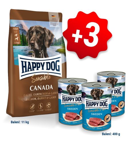 AKCE HD Sensible Canada 11kg + 3x konzerva Wild Pur (Sweden) 400g 
