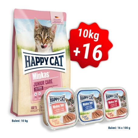 AKCE Minkas Junior Care Geflügel 10 Kg + 16x Minkas Duo Paté 100 g