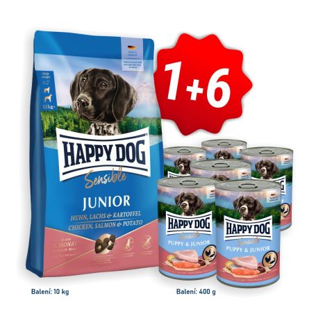 AKCIA Sensible Junior Chicken, Salmon & Potato 10 kg + 6x konzerva Puppy & Junior Lamm - Jahňacie 400 g 