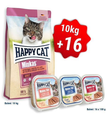 AKCIA HC Minkas Sterilised Lachs 10 Kg  + 16x Minkas Duo Paté 100 g