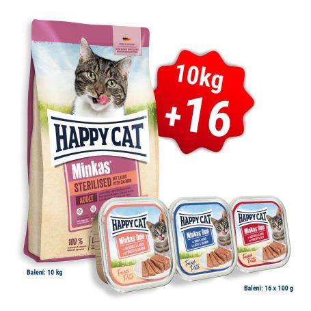 AKCIA HC Minkas Sterilised Lachs 10 Kg  + 16x Minkas Duo Paté 100 g