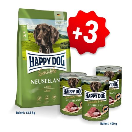 AKCE HD Sensible Neuseeland 12,5kg + 3x konzerva Lamm Pur 400g 