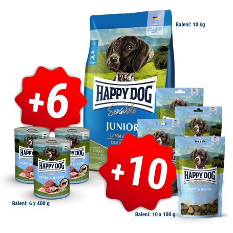 AKCIA Sensible Junior Lamb & Rice 10 kg + 6 konzerv 400g a 10x pamlsek 