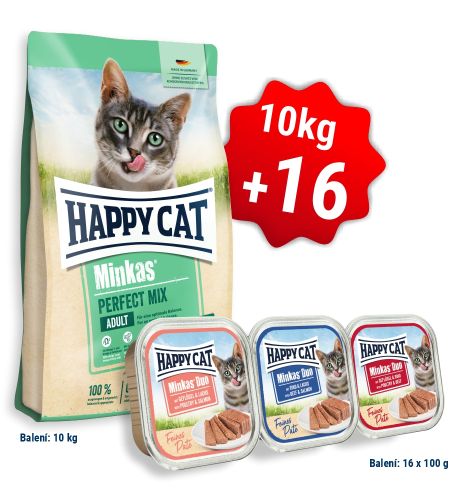 AKCIA HC Minkas Perfect Mix Geflügel, Fisch & Lamm 10 Kg  + 16x Minkas Duo Paté 100 g