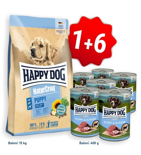 AKCE NaturCroq Puppy 15 kg + 6x konzerva Puppy & Junior Lamm - jehněčí 400 g 