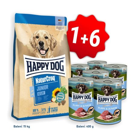 AKCE NaturCroq Junior 15 kg + 6x konzerva Puppy & Junior Lamm - jehněčí 400 g 