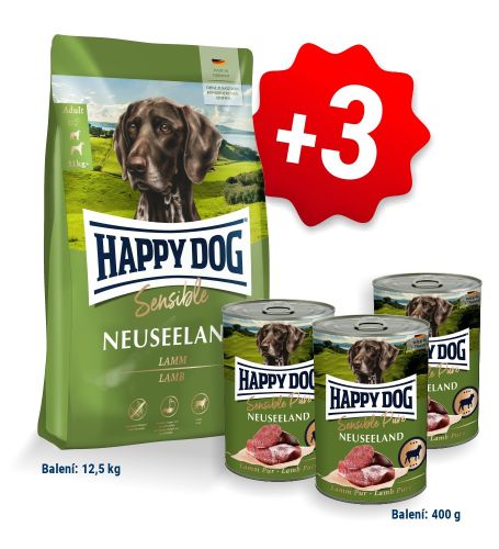 AKCIA HD Sensible Neuseeland 12,5kg + 3x Konzerva Lamm Pur 400g