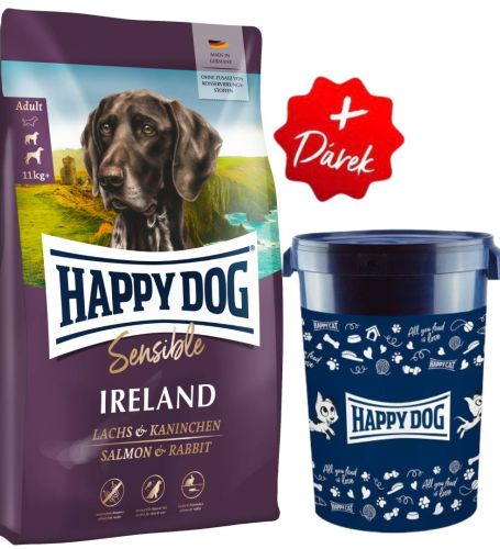 Akcia Sensible Ireland 12,5 kg + Barel na krmivo Happy Dog velký 43 l