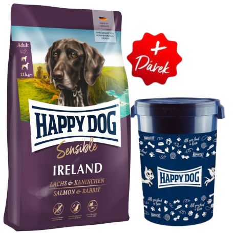 Akcia Sensible Ireland 12,5 kg + Barel na krmivo Happy Dog velký 43 l