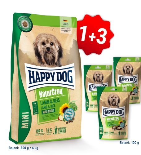 Akcia NaturCroq Mini Lamm & Reis 4 kg + 3x NaturCroq Mini Snack Lamm 100 g (SK) 